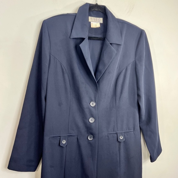 Vintage 90s minimalist Canadian made long blue duster jacket coat 9/10 - Picture 6 of 13